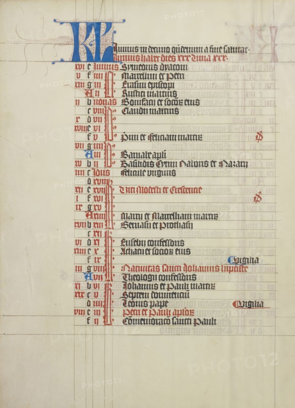 Calendar Page; Vienna, Austria; about 1420 - 1430; Tempera colors, gold leaf, and ink on parchment; Leaf: 41.9 x 31 cm