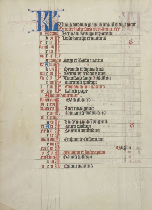 Calendar Page; Vienna, Austria; about 1420 - 1430; Tempera colors, gold leaf, and ink on parchment; Leaf: 41.9 x 31 cm