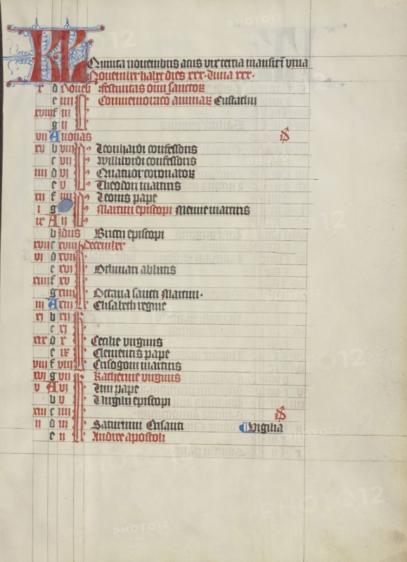 Calendar Page; Vienna, Austria; about 1420 - 1430; Tempera colors, gold leaf, and ink on parchment; Leaf: 41.9 x 31 cm