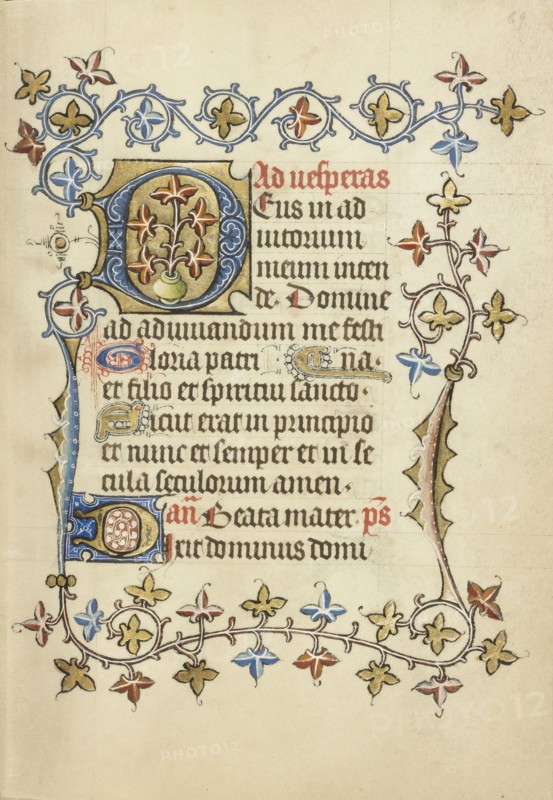 Decorated Initial D; Utrecht, probably, Netherlands; about 1405 - 1410; Tempera colors, gold leaf, and ink on parchment; Leaf