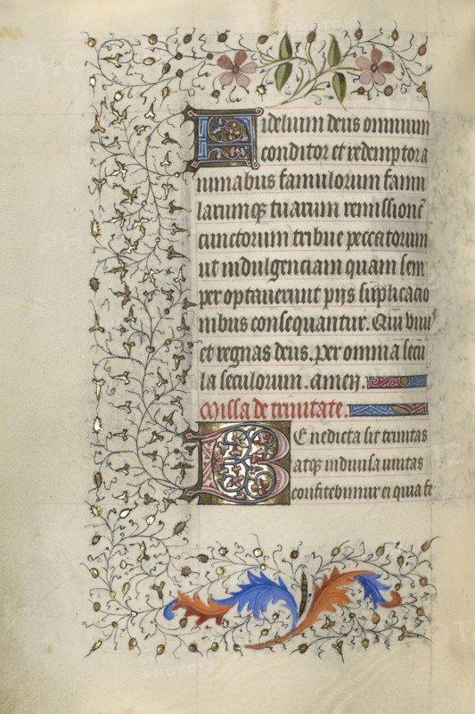 Decorated Initial F; Decorated Initial B; Paris, France; about 1415 - 1420; Tempera colors, gold paint, gold leaf, and ink