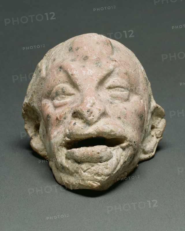Old Man; Eastern Mediterranean; about 3rd century B.C; Terracotta with polychromy; 5 × 6 cm, 1 15,16 × 2 3,8 in