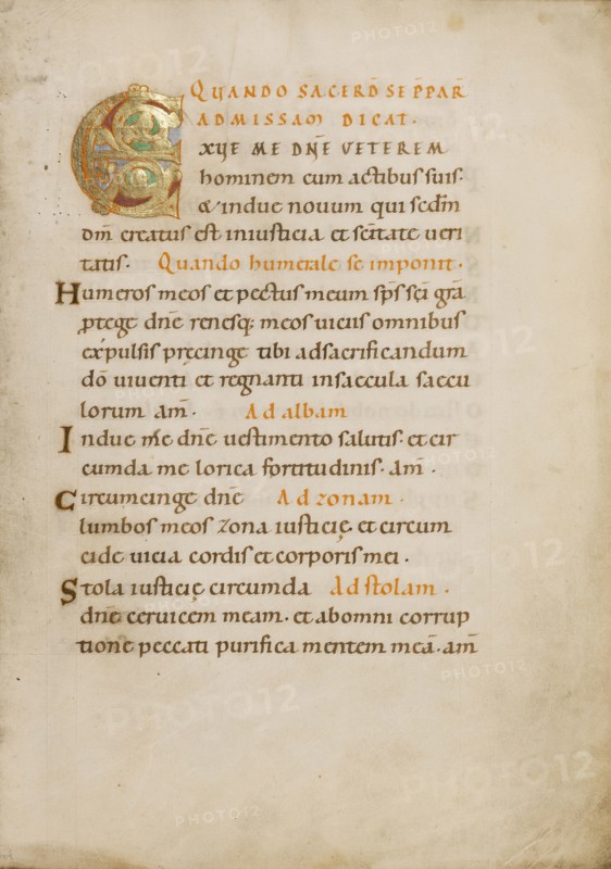 Decorated Initial E; about 1025 - 1050; Tempera colors, gold, and ink on parchment; Ms. Ludwig V 2, fol. 14