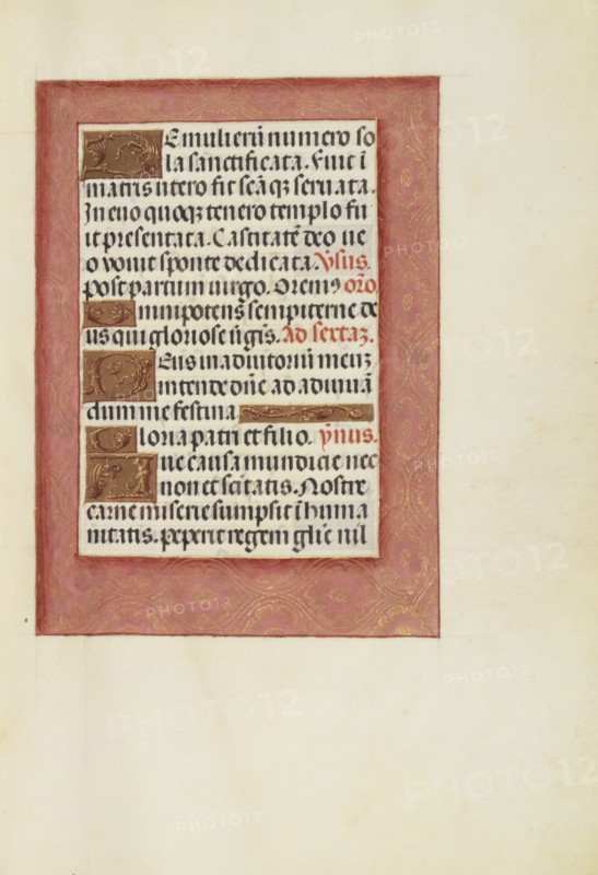 Decorated Text Page; Bruges, Belgium; about 1510 - 1520; Tempera colors, gold, and ink on parchment; Leaf: 23.2 × 16.7 cm