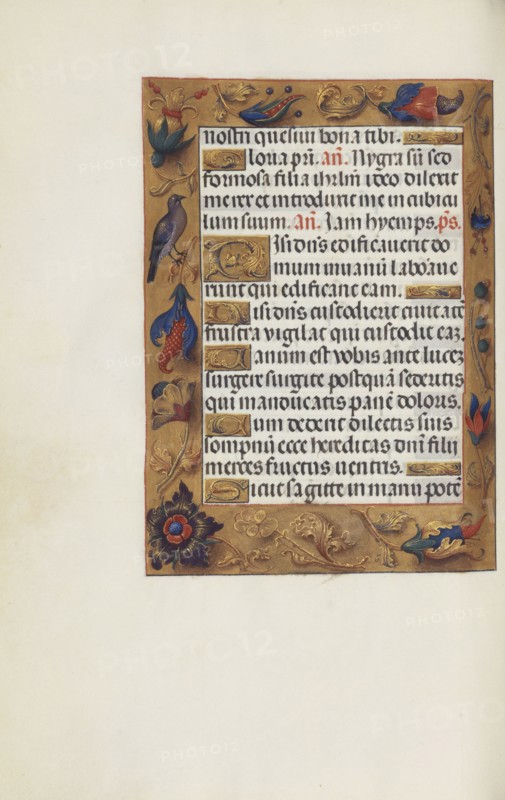 Decorated Text Page; Bruges, Belgium; about 1510 - 1520; Tempera colors, gold, and ink on parchment; Leaf: 23.2 × 16.7 cm