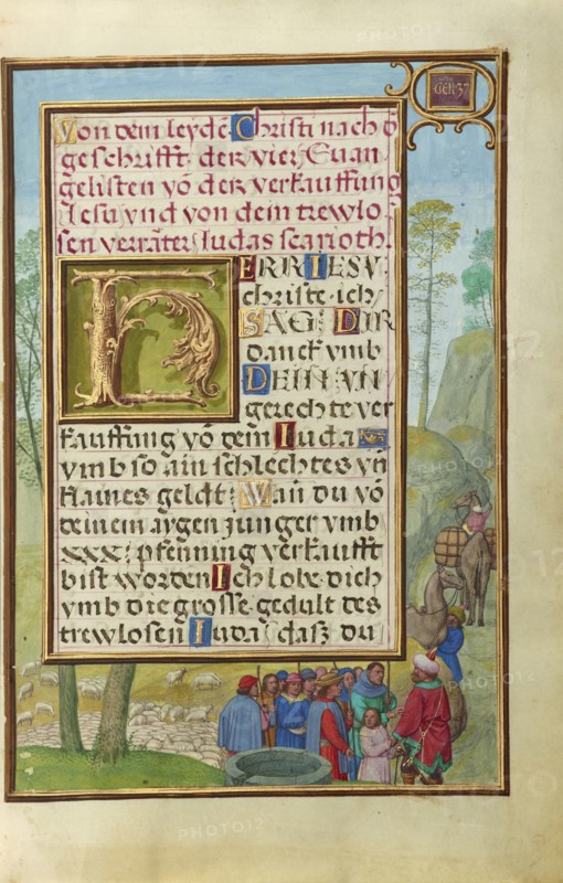 Border with Joseph Being Sold by His Brothers; Simon Bening, Flemish, about 1483 - 1561, Bruges, Belgium; about 1525 - 1530