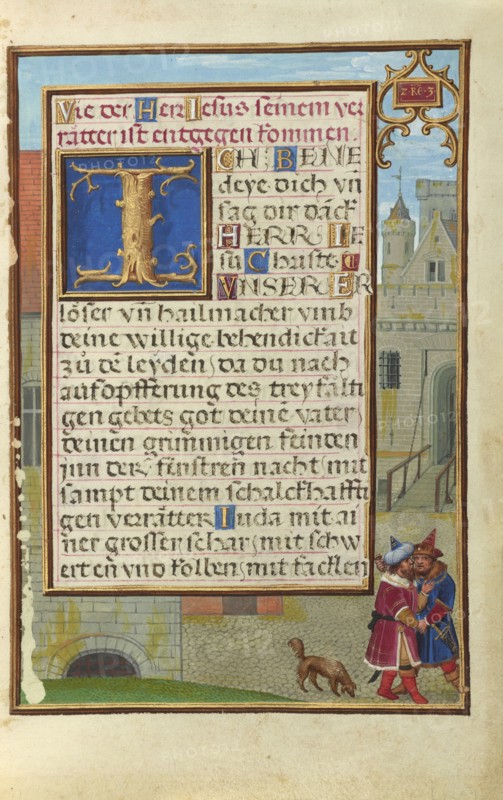 Border with Joab Stabbing Abner; Simon Bening, Flemish, about 1483 - 1561, Bruges, Belgium; about 1525 - 1530; Tempera colors