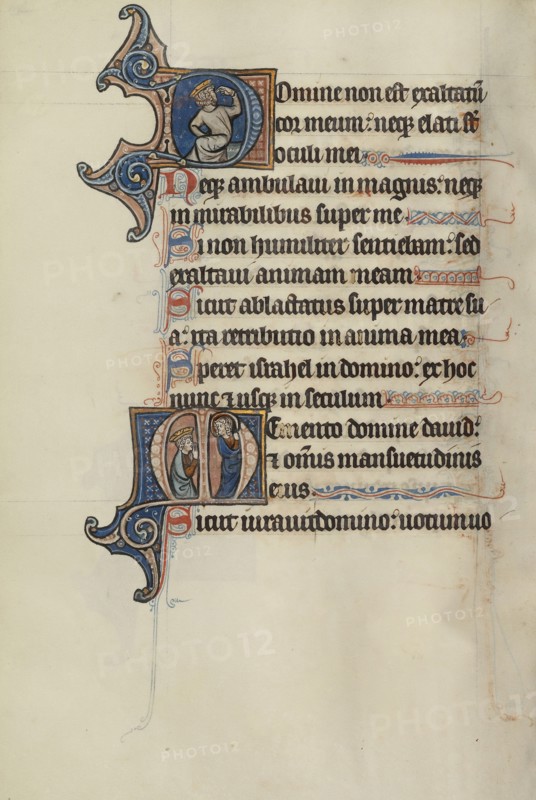Initial D: A Seated King Pointing to His Eyes; Initial M: David Kneeling Before Christ; Bute Master, Franco-Flemish, active