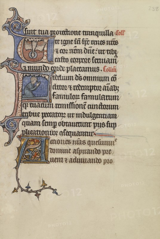Initial U: The Holy Spirit; Initial F: A Man Kneeling in Prayer; Initial A; Bute Master, Franco-Flemish, active about 1260