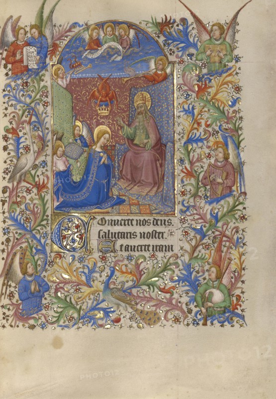 The Coronation of the Virgin; Spitz Master, French, active about 1415 - 1425, Paris, France; about 1420; Tempera colors, gold