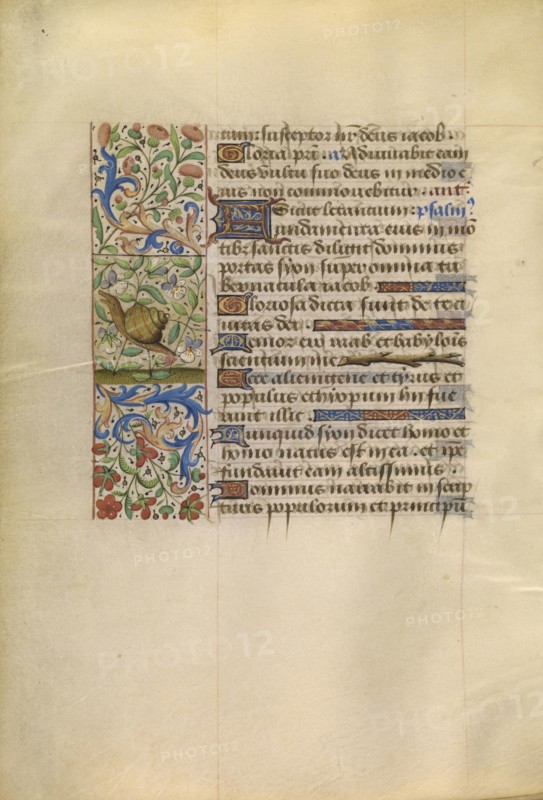 Decorated Text Page; Tours, France; about 1480 - 1485; Tempera colors, gold, and ink on parchment; Leaf: 16.4 x 11.6 cm