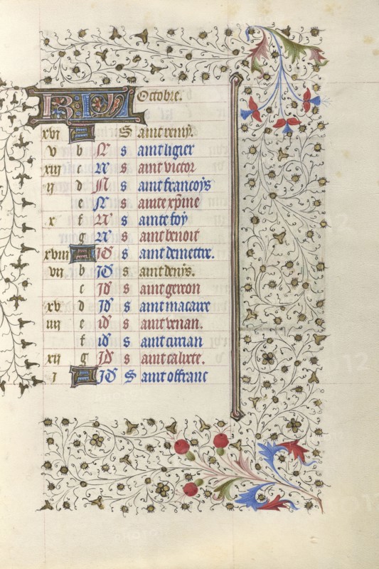 Calendar Page; Paris, France; about 1415 - 1420; Tempera colors, gold paint, gold leaf, and ink on parchment; Leaf: 20.5 x 14.8