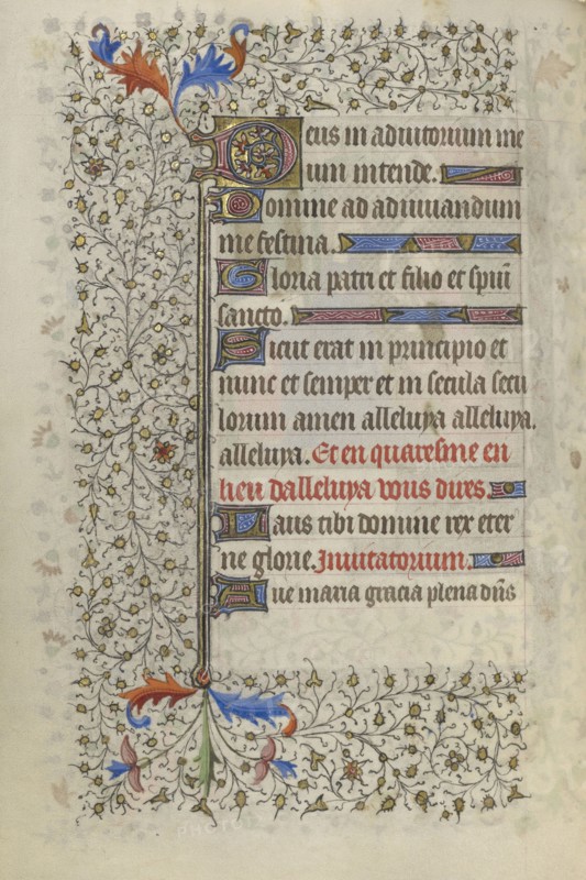 Decorated Text Page; Paris, France; about 1415 - 1420; Tempera colors, gold paint, gold leaf, and ink on parchment