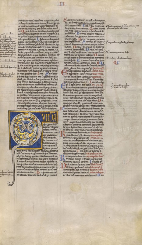 Inhabited Initial Q; Paris, France; about 1170 - 1180; Tempera colors, gold leaf, and ink on parchment; Leaf: 44.3 x 29.1 cm