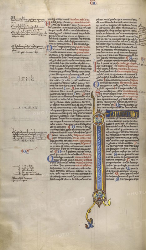 Decorated Initial I; Sens, or, France; about 1170 - 1180; Tempera colors, gold leaf, and ink on parchment; Leaf: 44.3 x 29.1 cm