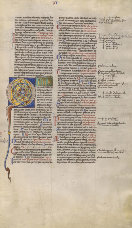 Inhabited Initial Q; Paris, France; about 1170 - 1180; Tempera colors, gold leaf, and ink on parchment; Leaf: 44.3 x 29.1 cm