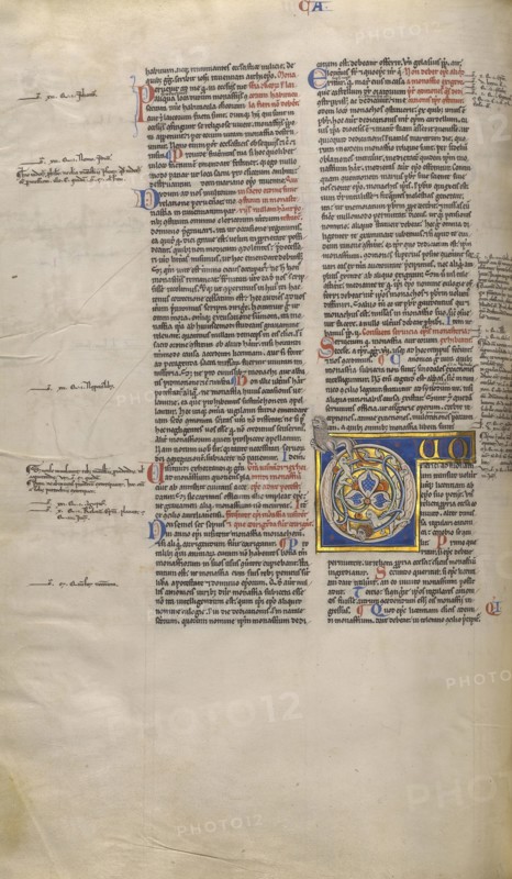 Inhabited Initial D; Sens, or, France; about 1170 - 1180; Tempera colors, gold leaf, and ink on parchment; Leaf: 44.3 x 29.1 cm