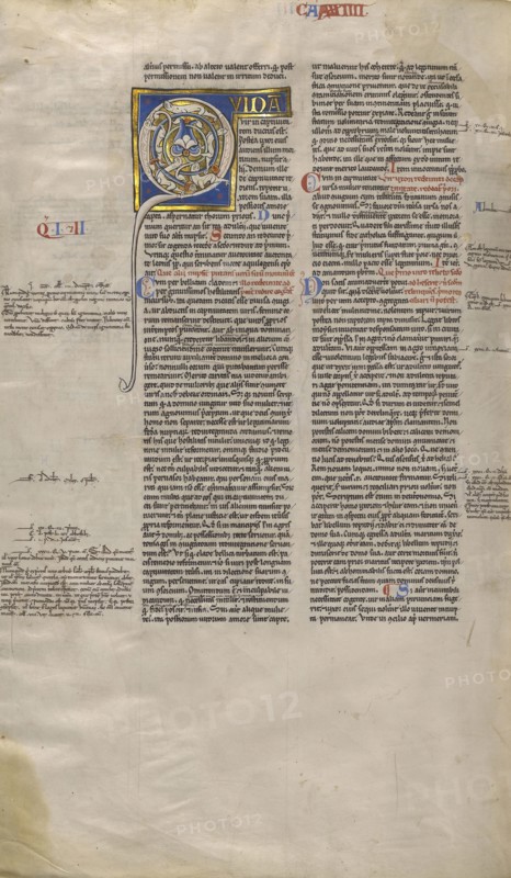 Inhabited Initial Q; Paris, France; about 1170 - 1180; Tempera colors, gold leaf, and ink on parchment; Leaf: 44.3 x 29.1 cm