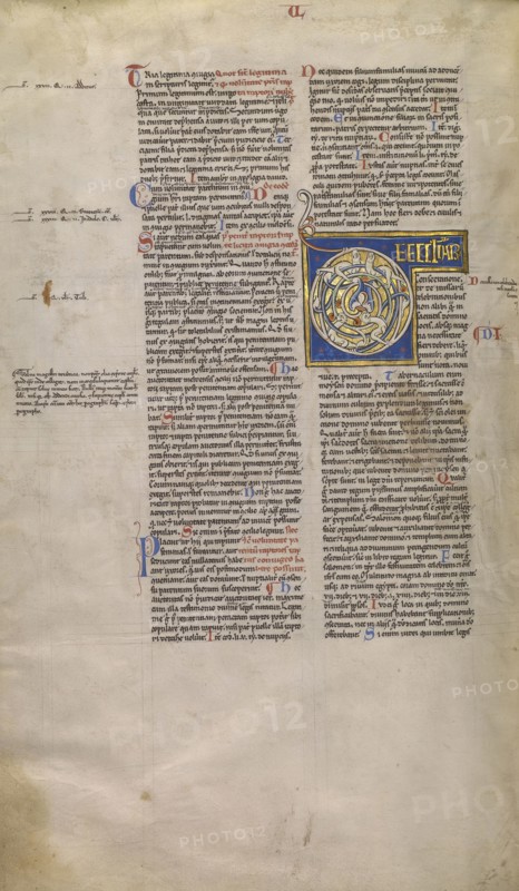 Inhabited Initial Q; Sens, or, France; about 1170 - 1180; Tempera colors, gold leaf, and ink on parchment; Leaf: 44.3 x 29.1 cm
