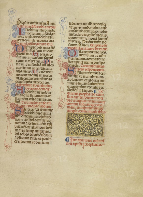 Decorated Text Page; Bologna, Emilia-Romagna, Italy; between 1389 and 1404; Tempera colors, gold leaf, gold paint, and ink