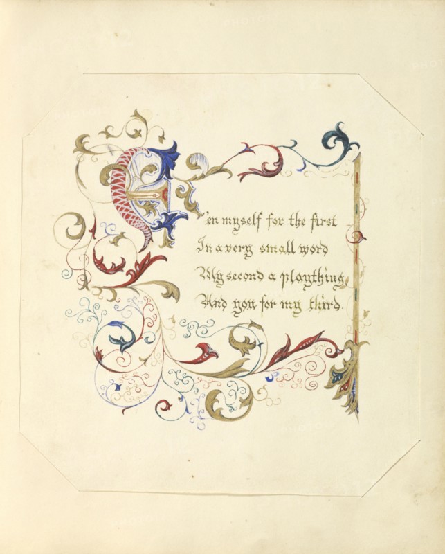 Illuminated Manuscript Poem; British; England; 1843 - 1845; Red, blue, green and pink ink with gilding; 17.1 x 16.3 cm