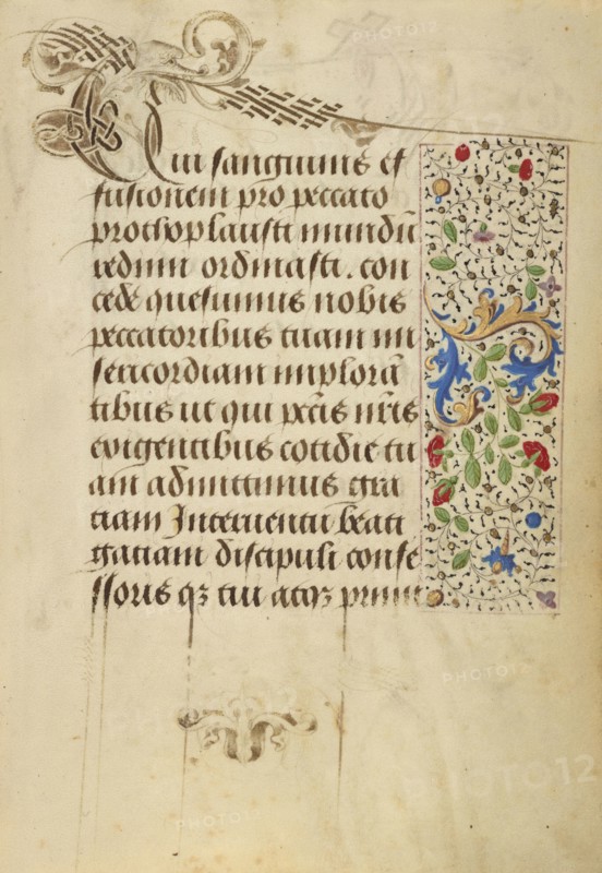 Decorated Text Page; Nicolas Spierinc, Flemish, active 1455 - 1499, Ghent, written, Belgium; 1469; Tempera colors, gold leaf
