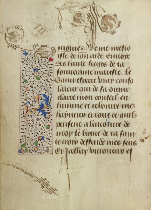 Decorated Text Page; Nicolas Spierinc, Flemish, active 1455 - 1499, Ghent, written, Belgium; 1469; Tempera colors, gold leaf