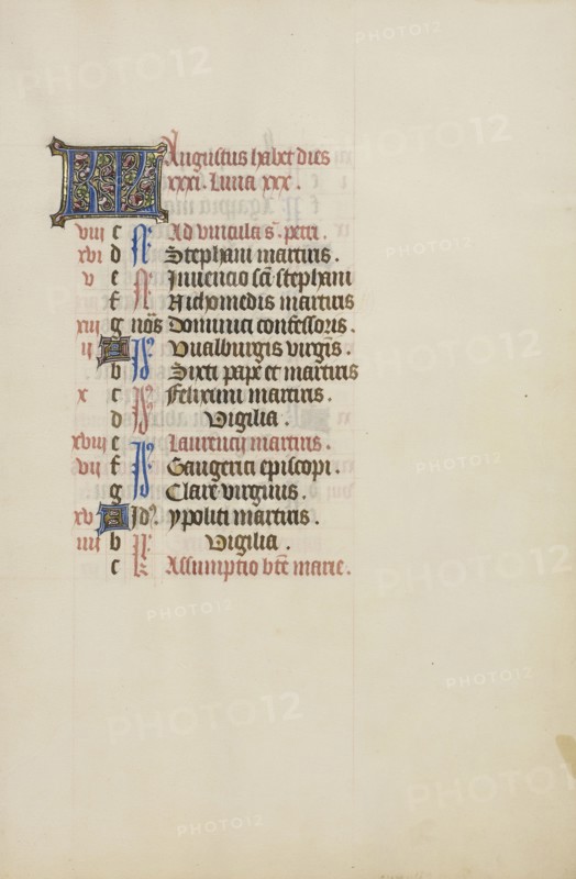Calendar Page; Ghent, bound, Belgium; 1450s; Tempera colors, gold leaf, gold paint, and ink on parchment; Leaf: 26.4 x 18.4 cm