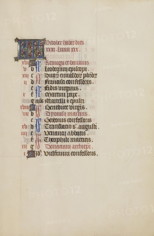 Calendar Page; Bruges, illuminated, Belgium; 1450s; Tempera colors, gold leaf, gold paint, and ink on parchment; Leaf: 26.4