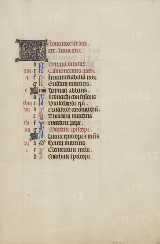 Calendar Page; Bruges, illuminated, Belgium; 1450s; Tempera colors, gold leaf, gold paint, and ink on parchment; Leaf: 26.4