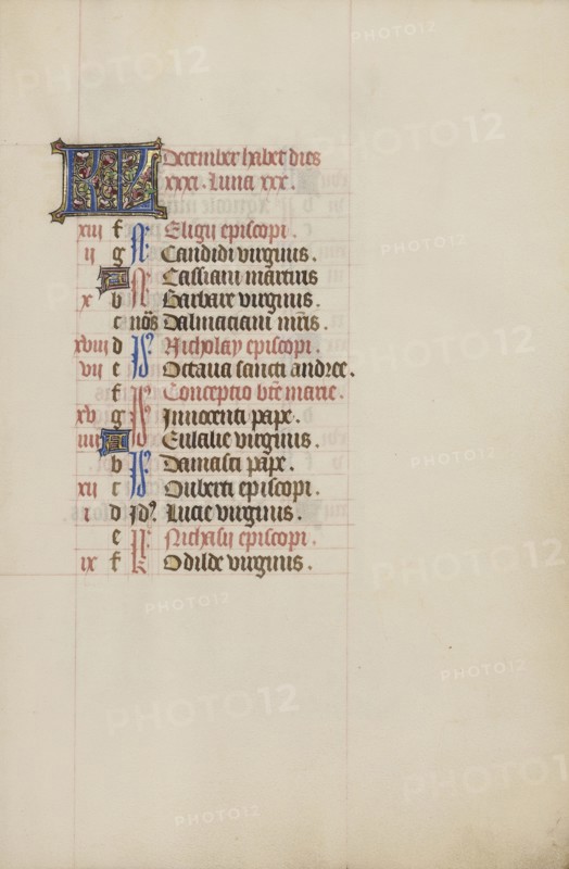 Calendar Page; Ghent, bound, Belgium; 1450s; Tempera colors, gold leaf, gold paint, and ink on parchment; Leaf: 26.4 x 18.4 cm