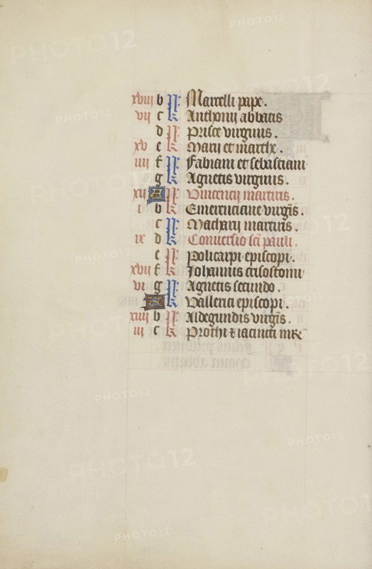 Calendar Page; Ghent, bound, Belgium; 1450s; Tempera colors, gold leaf, gold paint, and ink on parchment; Leaf: 26.4 x 18.4 cm