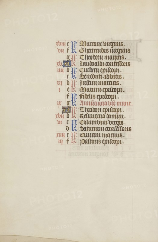 Calendar Page; Bruges, illuminated, Belgium; 1450s; Tempera colors, gold leaf, gold paint, and ink on parchment; Leaf: 26.4