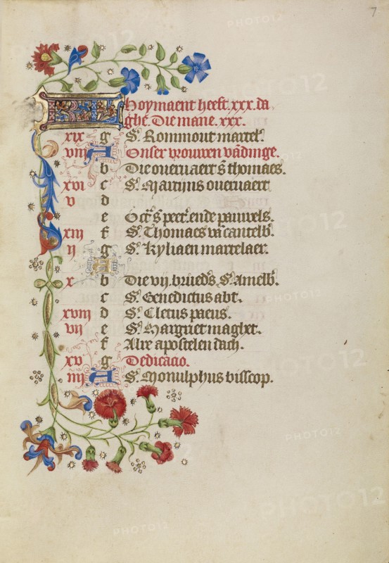 Calendar Page; Brabant, possibly, Flanders, Belgium; after 1460; Tempera colors, gold leaf, and ink on parchment