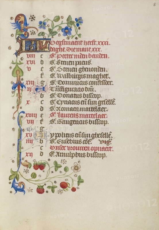 Calendar Page; Brabant, possibly, Flanders, Belgium; after 1460; Tempera colors, gold leaf, and ink on parchment