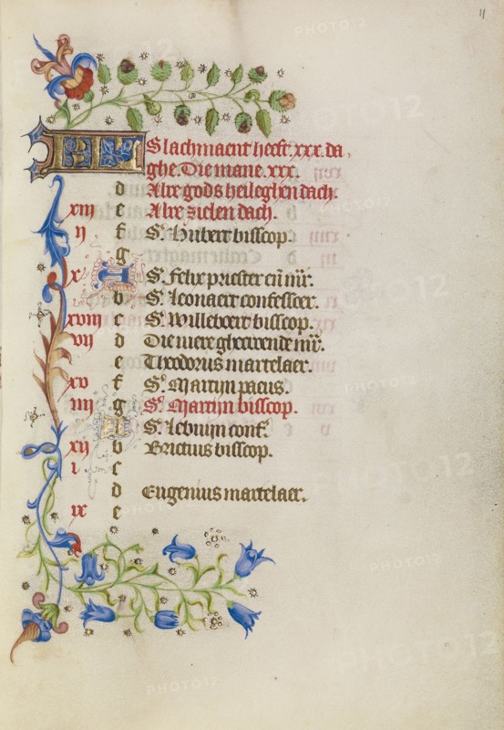 Calendar Page; Brabant, possibly, Flanders, Belgium; after 1460; Tempera colors, gold leaf, and ink on parchment