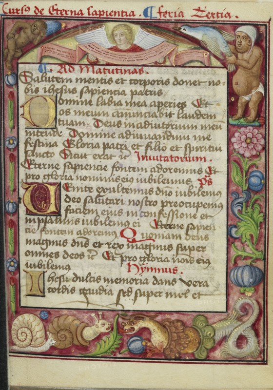 Decorated Text Page; Strasbourg, France; early 16th century; Tempera colors on parchment; Leaf: 13.5 x 10.5 cm