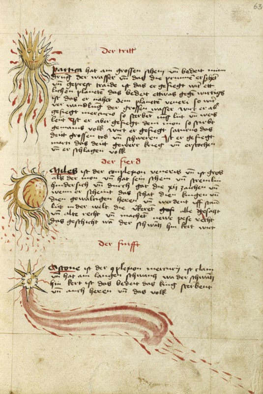 Comets; Ulm, Germany; shortly after 1464; Watercolor and ink on paper bound between original wood boards covered with original