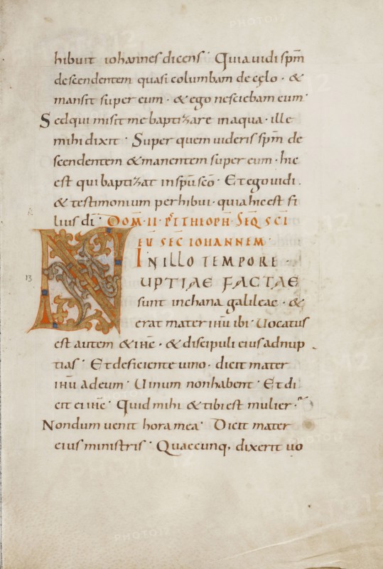 Decorated Initial N; Saint Gall, Switzerland; late 10th century; Tempera colors, gold paint, silver paint, and ink on parchment