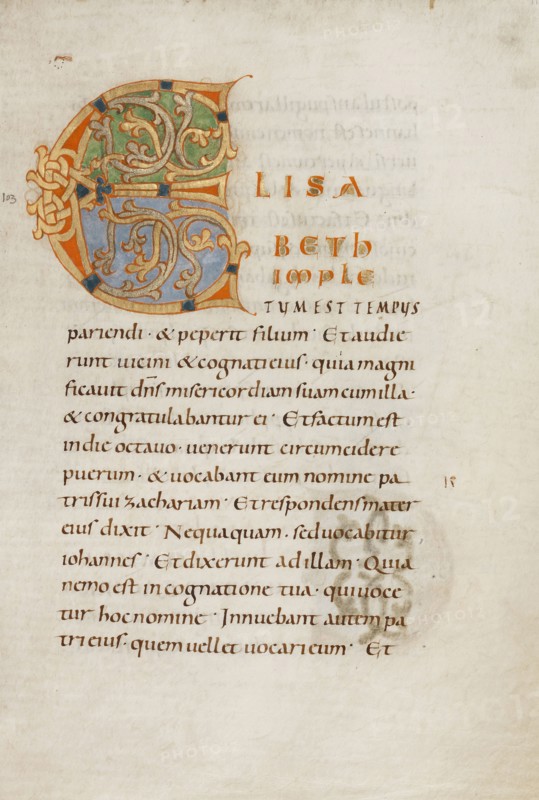 Decorated Initial E; Saint Gall, Switzerland; late 10th century; Tempera colors, gold paint, silver paint, and ink on parchment