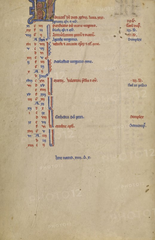 Calendar Page; Lyon, France; begun after 1234 - completed before 1262; Tempera colors and gold leaf on parchment