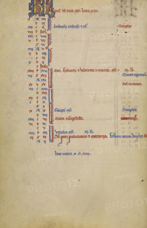 Calendar Page; Lyon, France; begun after 1234 - completed before 1262; Tempera colors and gold leaf on parchment