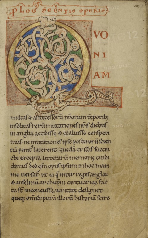 Inhabited Initial Q; Tournai, probably, Belgium; about 1140 - 1150; Tempera colors, gold paint, and ink on parchment