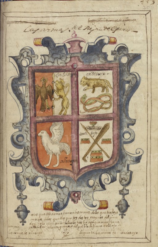 Coat of Arms of the Kingdom of Peru; La Plata, Bolivia; completed in 1616; Ms. Ludwig XIII 16, fol. 307