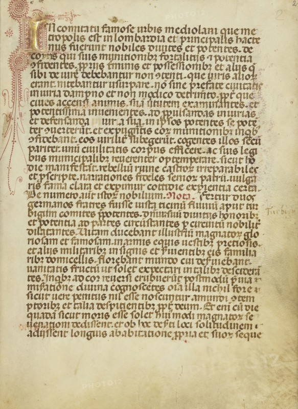 Decorated Initial I; Milan, Lombardia, Italy; about 1400; Tempera colors, gold leaf, and ink on parchment; Leaf: 25.6 x 18.4 cm