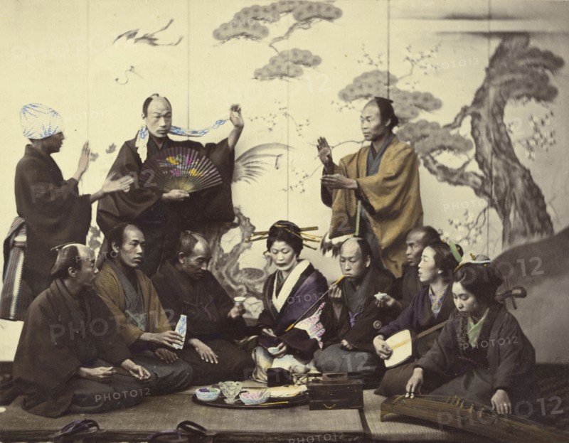 A Social Meal; Felice Beato, 1832 - 1909, Japan; 1866 - 1867; Hand-colored Albumen silver print