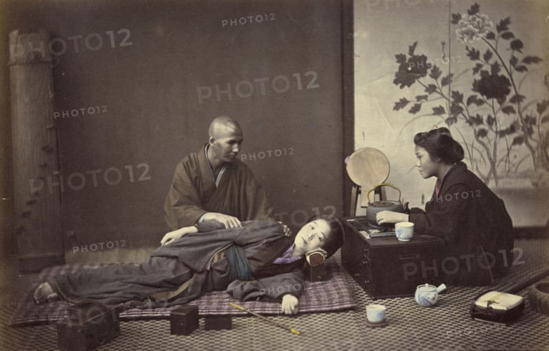 Mode of Shampooing; Felice Beato, 1832 - 1909, Japan; 1866 - 1867; Hand-colored Albumen silver print