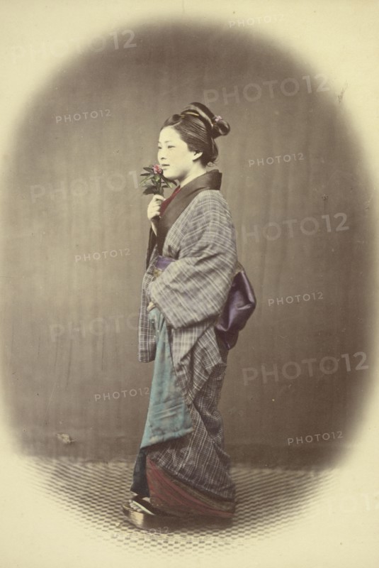 A Young Lady Coming from the Bath; Felice Beato, 1832 - 1909, Japan; 1866 - 1867; Hand-colored Albumen