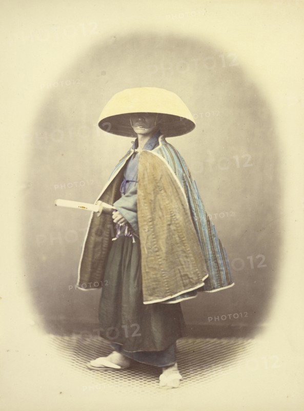 Priest Travelling; Felice Beato, 1832 - 1909, Japan; 1866 - 1867; Hand-colored Albumen silver print