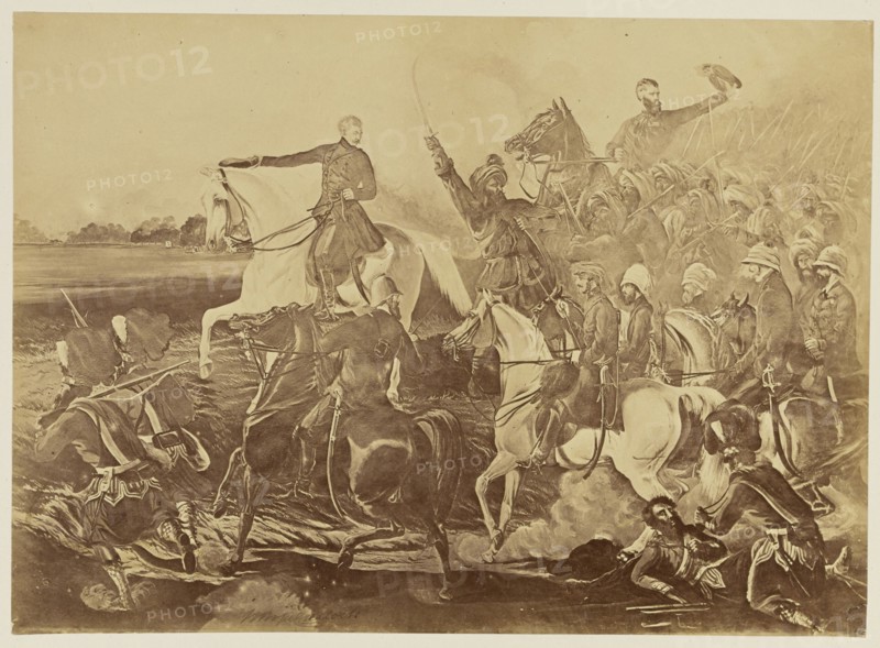 Copy Photograph of a Painting by Henry Hope Crealock Depicting a Battle Scene During the Indian Mutiny; Felice Beato English